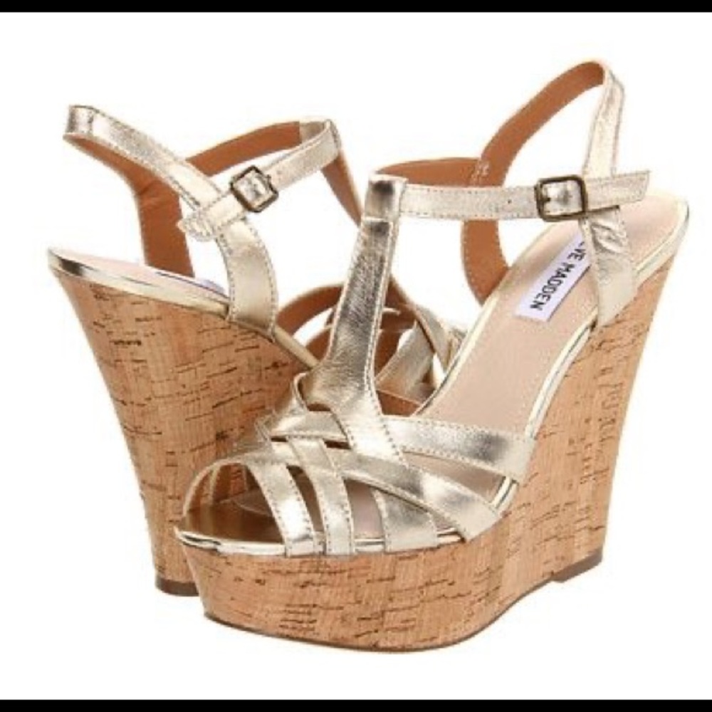Gold Platform Strappy Wedges